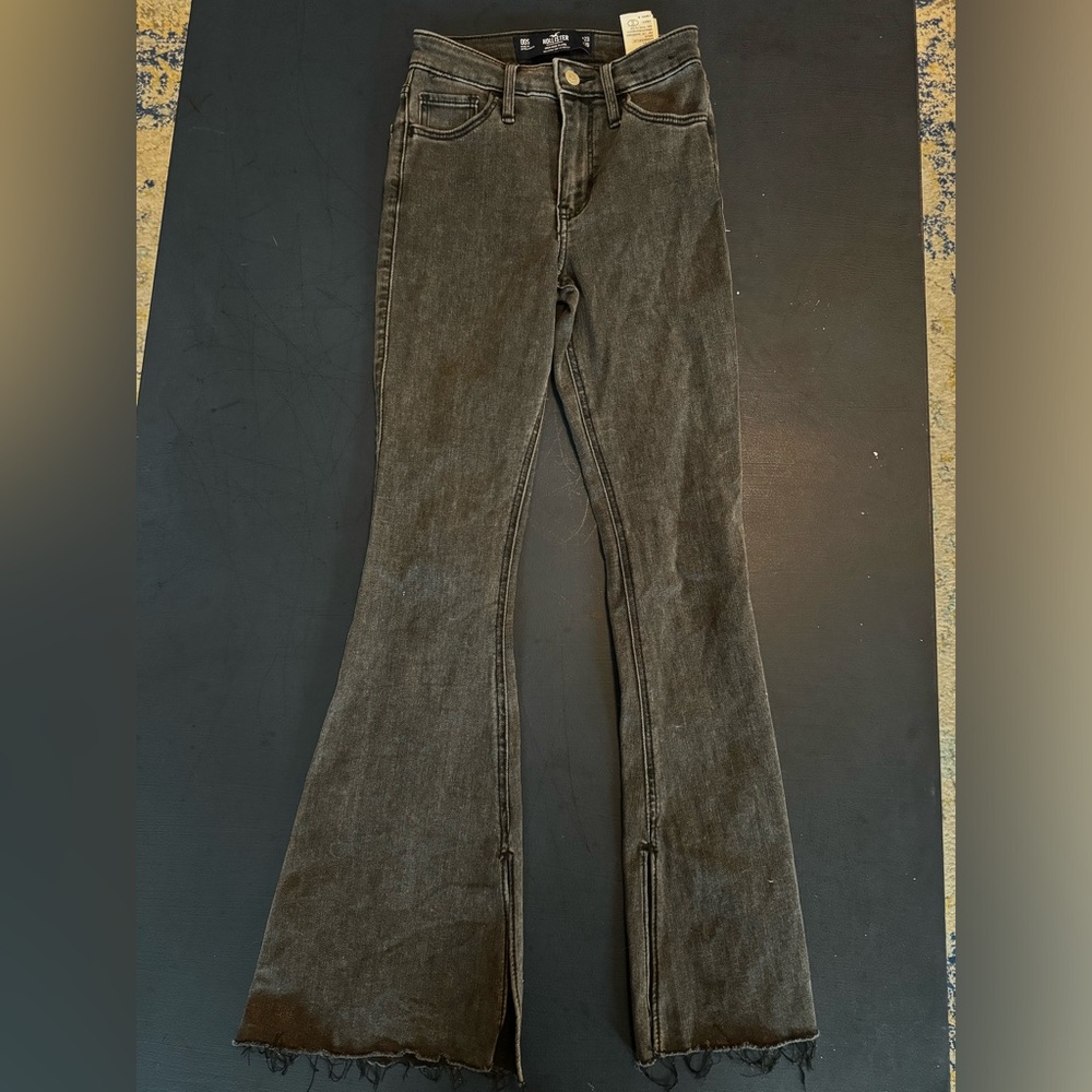 Black Hollister high rise split flare jeans